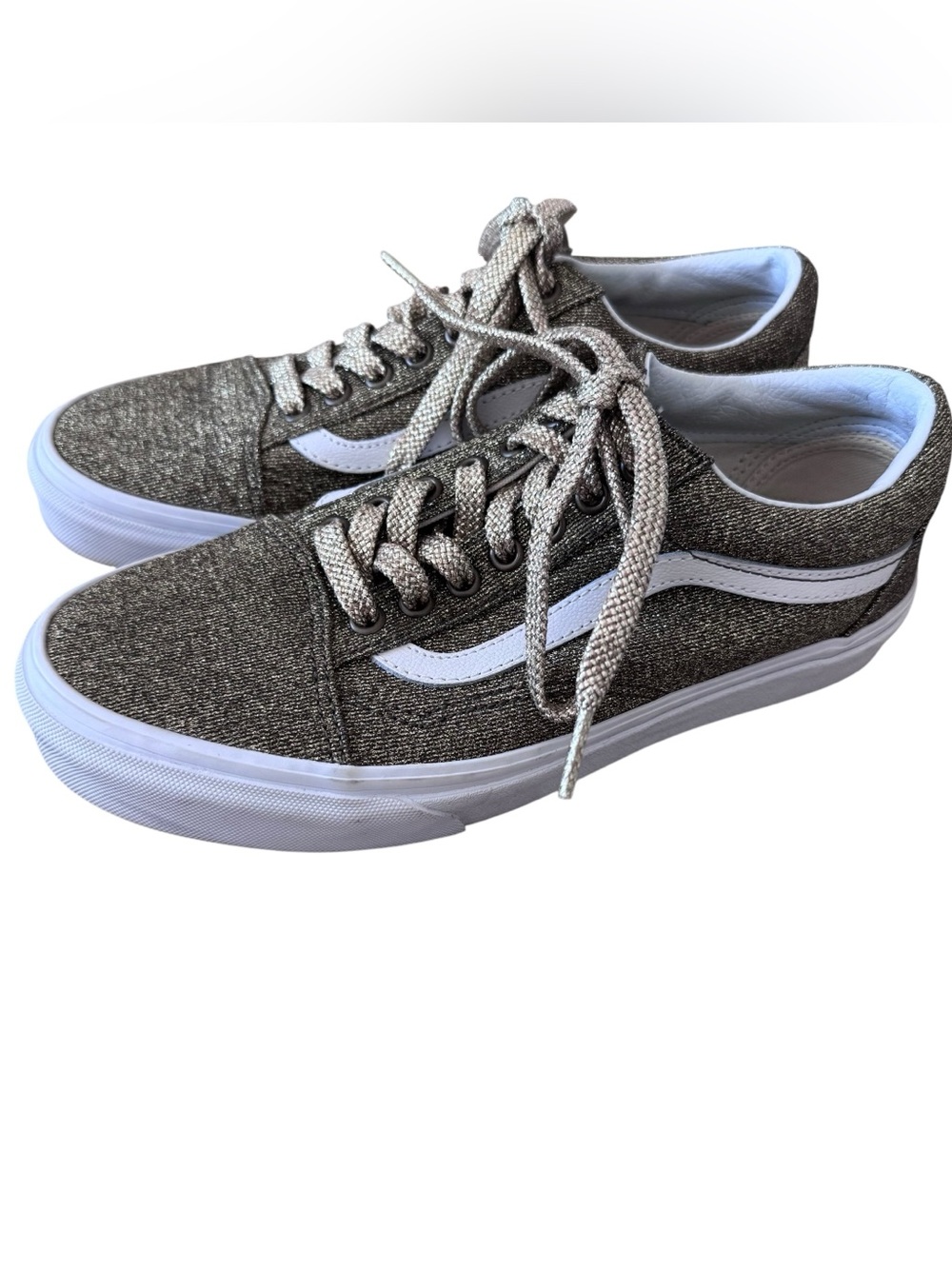 Vans Unisex Old Skool Lace-Up Sneakers in Gold Glitter Size 9 Mens 7.5 - Picture 3 of 10
